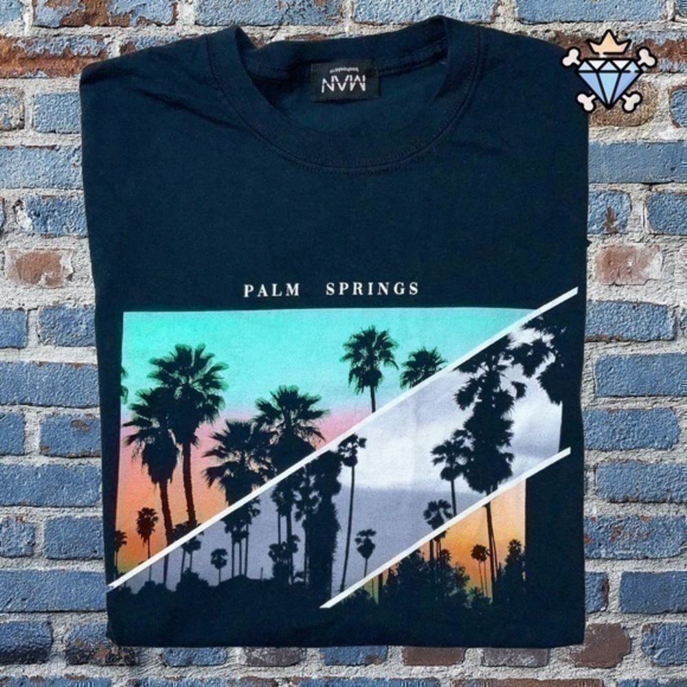 BOOHOO MAN BLACK OVERSIZED GRAPHIC TEE SIZE LARGE STREETWEAR UNISEX PALM SPRINGS
